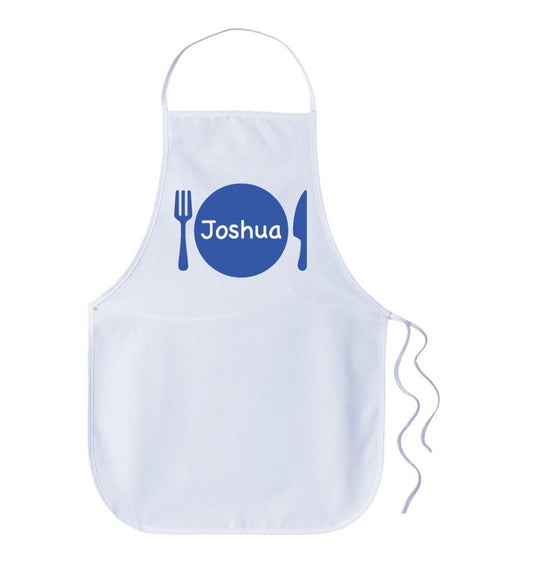 Kids Personalised Name Apron - Dinner Plate Blue