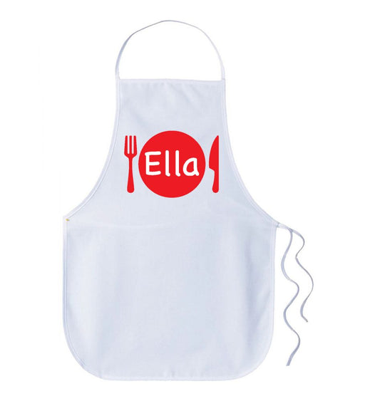 Kids Personalised Name Apron - Dinner Plate Red