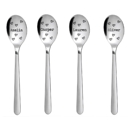 Personalised Stainless Steel Teaspoon - Name with Hearts