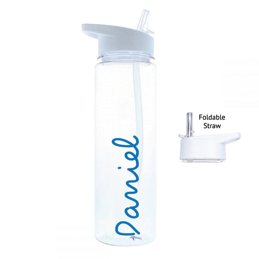Personalised Name White Water Bottle (020) - Navy Blue