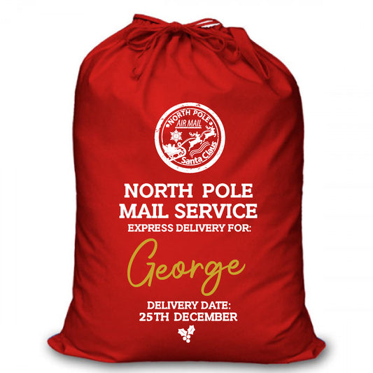 Personalised Red Christmas Santa Sack - North Pole (MS_CLE)