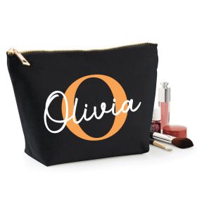 Personalised Name Black Make Up Bag - Orange (ITL#)