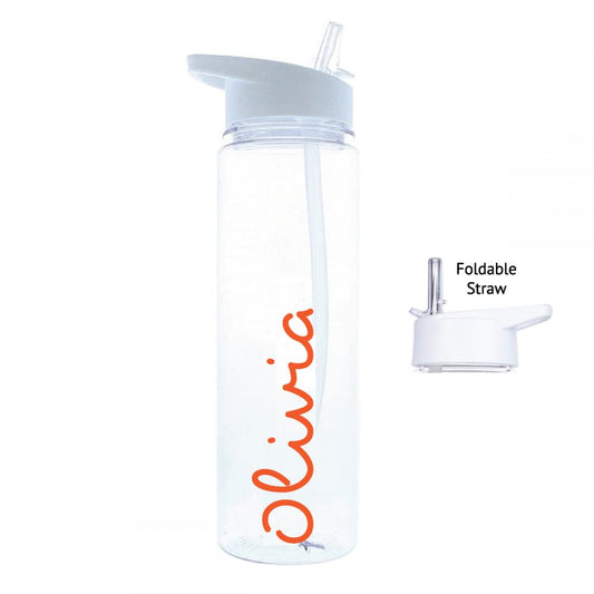 Personalised Name White Water Bottle (020) - Orange