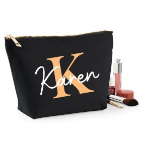 Personalised Name Black Make Up Bag - Peach (ITL#)