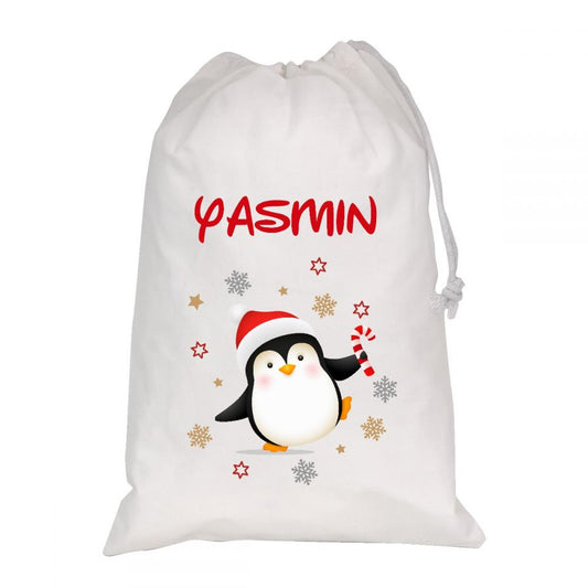 Personalised White Christmas Sacks - Penguin