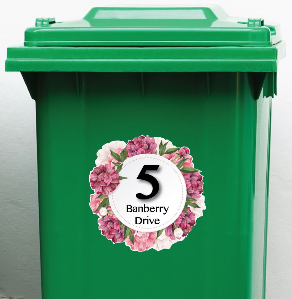 Pack of 4 - Personalised Wheelie Bin Stickers (RD_Peony_018)