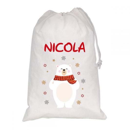 Personalised White Christmas Sacks - Polar Bear