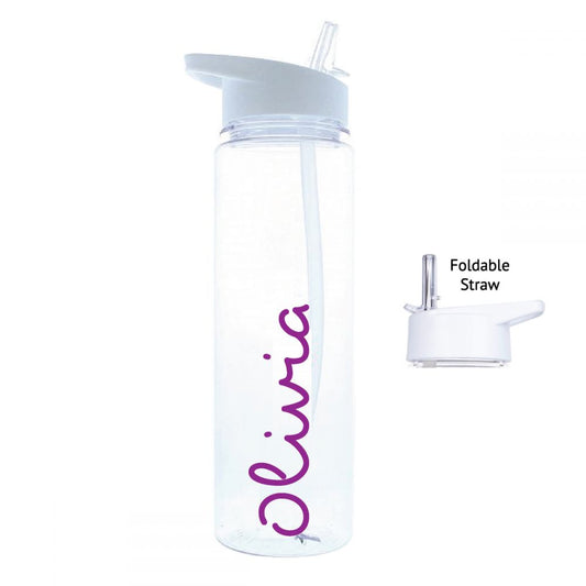 Personalised Name White Water Bottle (020) - Purple
