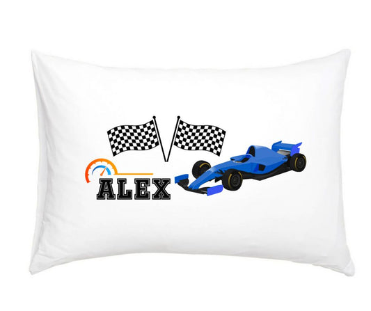 Racing Car Blue - Personalised Pillow Case