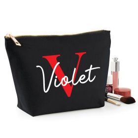 Personalised Name Black Make Up Bag - Red (ITL#)