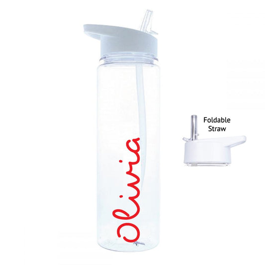 Personalised Name White Water Bottle (020) - Red