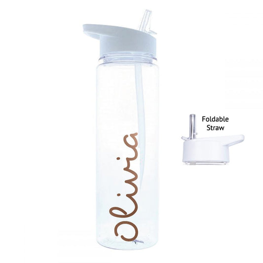 Personalised Name White Water Bottle (020) - Rose Gold