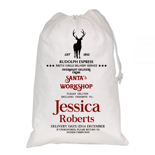 Personalised White Christmas Sacks - Rudolph Express