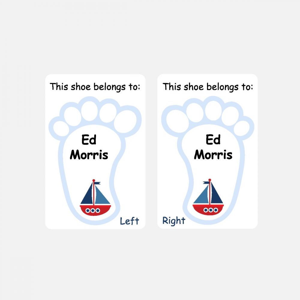 5 Pairs of Personalised Iron-on Name Shoe Labels - Boat