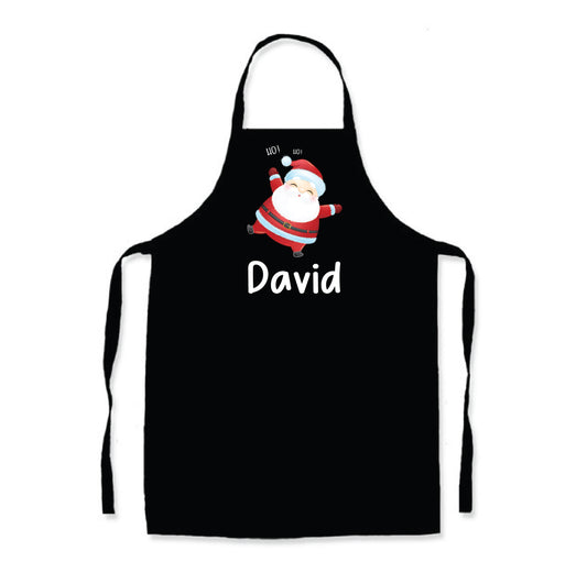 Personalised Black Christmas Name Apron - Santa
