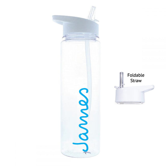 Personalised Name White Water Bottle (020) - Sky Blue