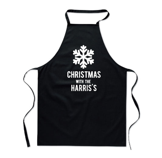 Personalised Black Christmas Name Apron - Snowflake