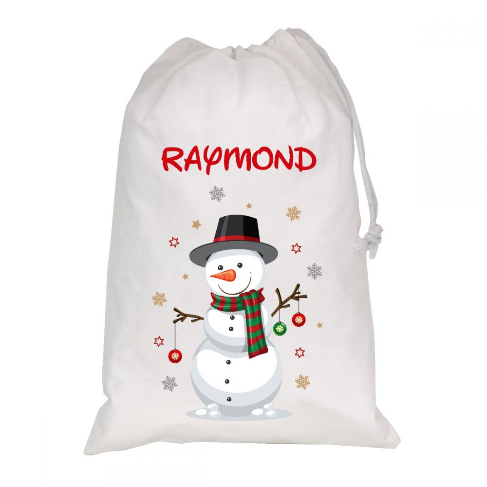 Personalised White Christmas Sacks - Snowman