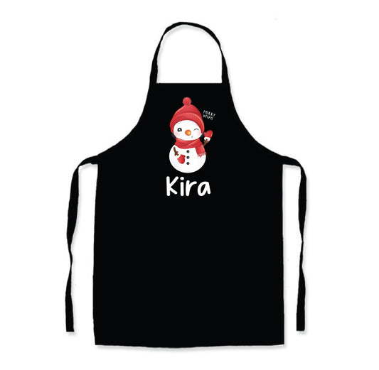 Personalised Black Christmas Name Apron - Snowman