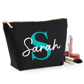 Personalised Name Black Make Up Bag - Teal (ITL#)