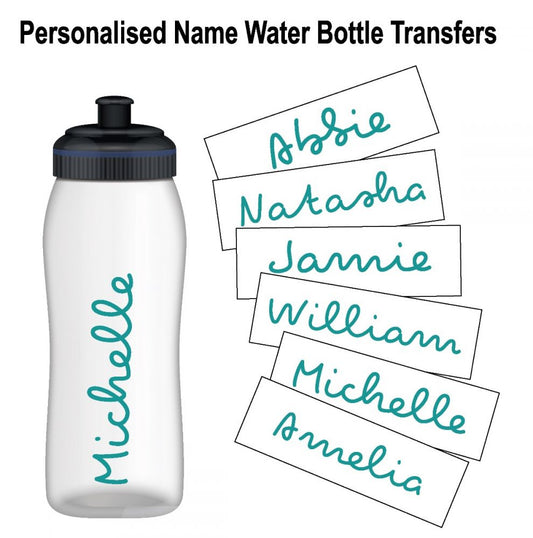 Personalised Name Water Bottle Sticker Transfer (3 Pack) - Teal