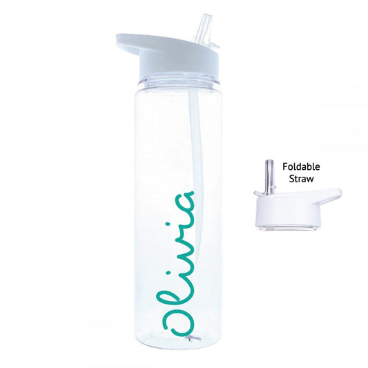 Personalised Name White Water Bottle (020) - Teal