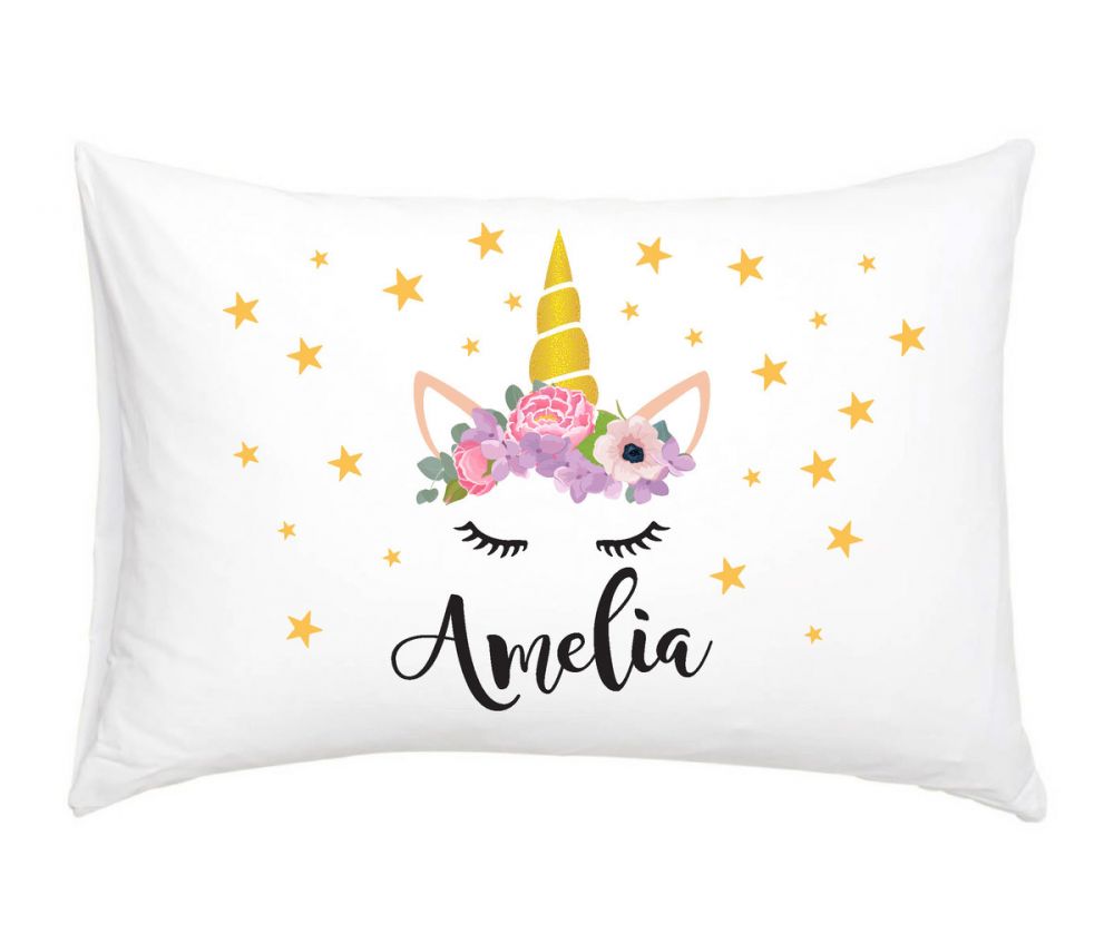 Flower Wreath - Unicorn Personalised Pillow Case