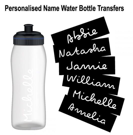Personalised Name Water Bottle Sticker Transfer (3 Pack) - White