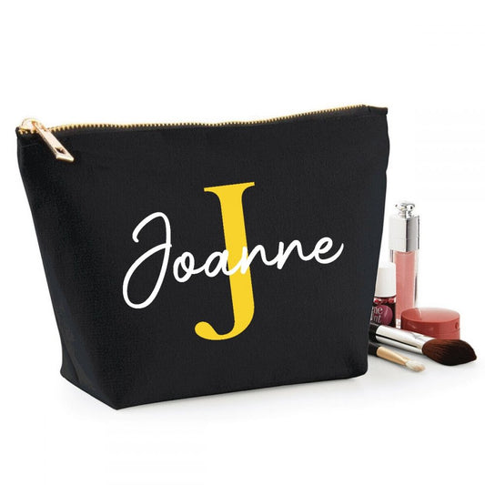 Personalised Name Black Make Up Bag - Yellow (ITL#)