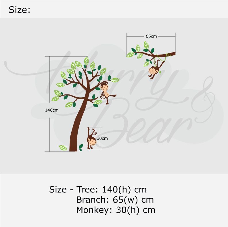 Kids Wall Stickers - Monkey and Giraffe Tree (Large)